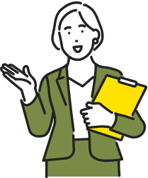 右手で案内している女性